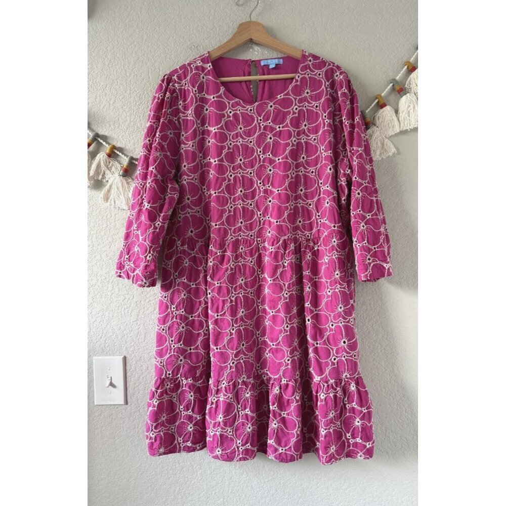 Draper James Pink Embroidered Floral Tiered Aline Shirtdress Boho Coquette XXL